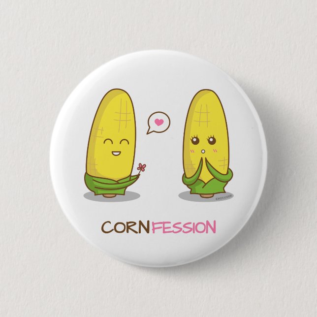 Cute Funny Punny Corn Love Confession Pinback Button (Front)