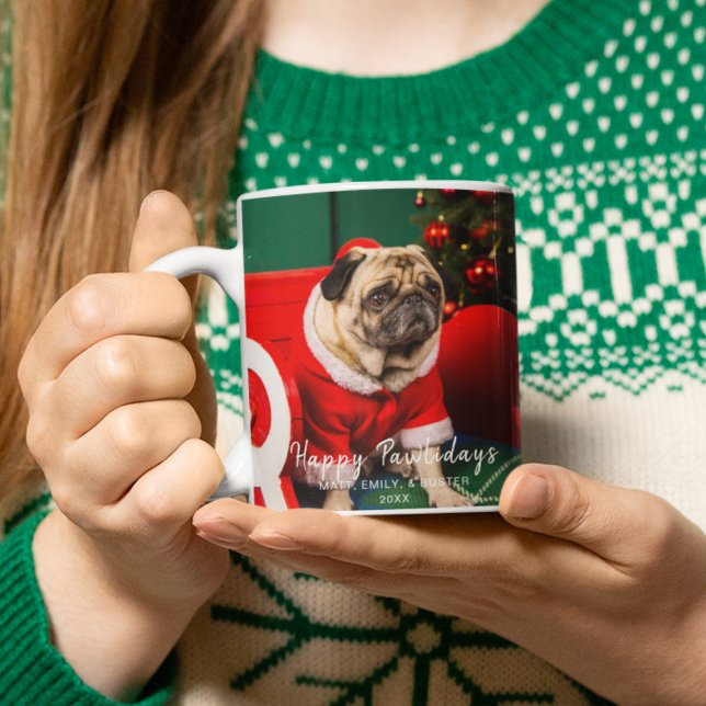 Cute Funny Puppy Dog Christmas Photo Pawlidays Red Mug (Creator Uploaded)