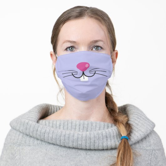 Cute Funny Purple Animal Bunny Face Adult Cloth Face Mask (Worn)