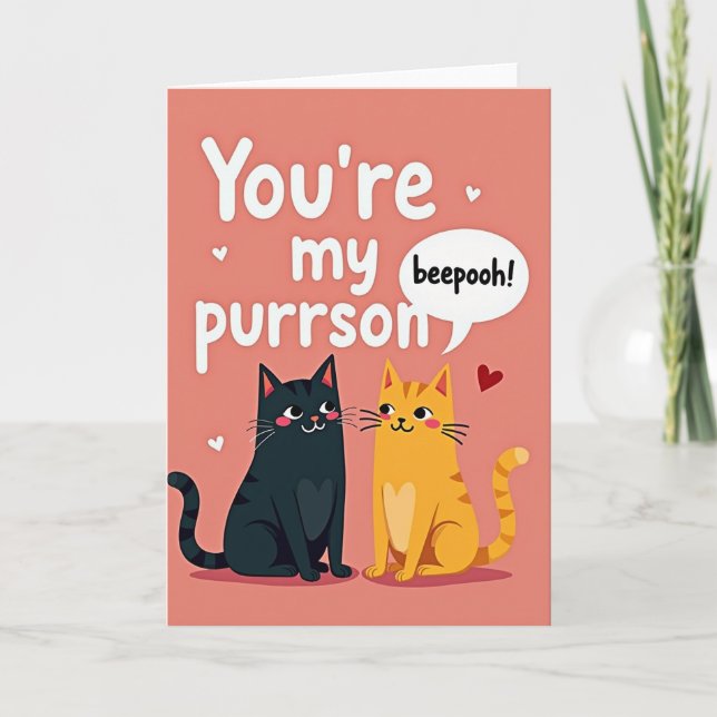 Cute Funny Purrson Cat Love Card (Front)