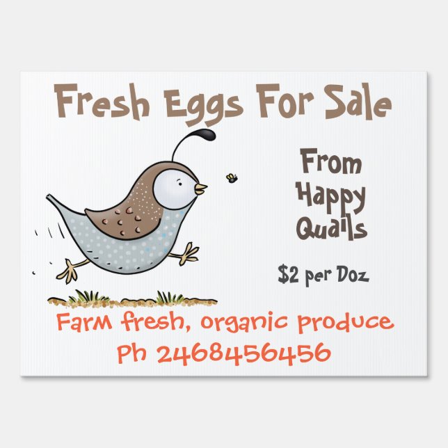 Cute funny quails cartoon eggs for sale sign (Front)