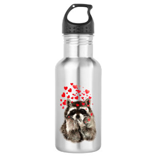 Cute Funny Raccoon Blowing Kisses Love Hearts Water Bottle