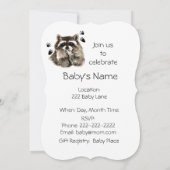 Cute Funny Raccoon Garden Animal Baby Shower Invitation (Back)