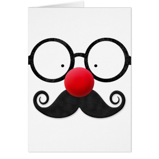 Cute funny red nose round black glasses moustache cards (Front)