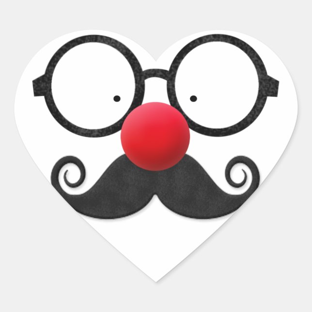Cute funny red nose round black glasses moustache heart sticker (Front)
