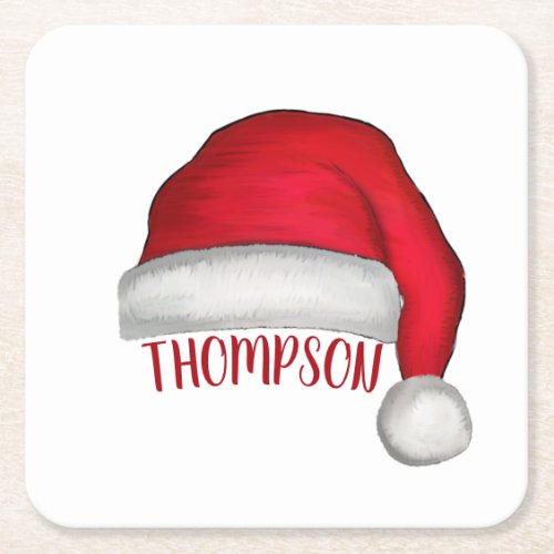 Cute Funny Red Santa Holiday Custom Christmas Square Paper Coaster