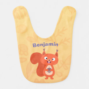 Cute funny red squirrel cartoon Baby Bib