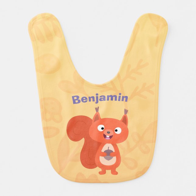 Cute funny red squirrel cartoon Baby Bib (Front)