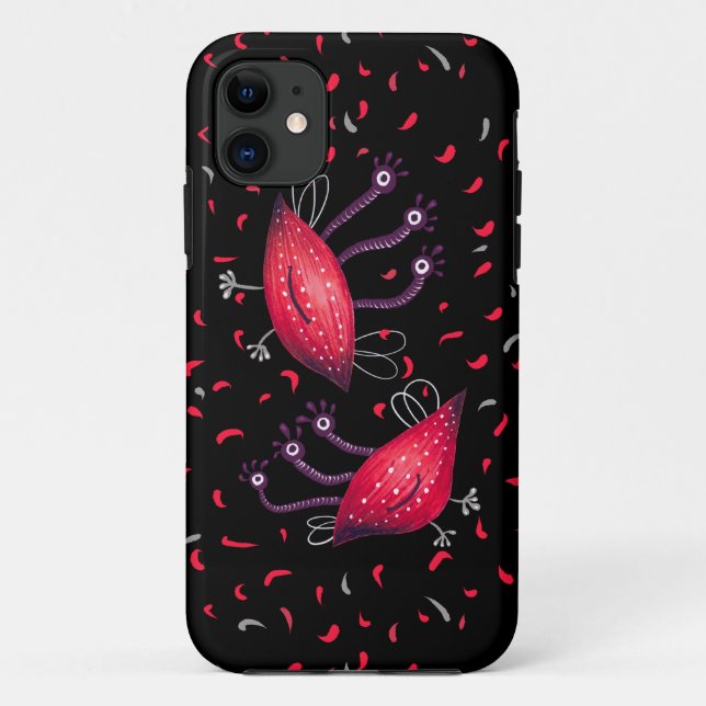 Cute Funny Red Three Eyed Cartoon Aliens Kids Case-Mate iPhone Case (Back)