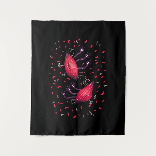 Cute Funny Red Three Eyed Cartoon Aliens Kids Tapestry (Front)