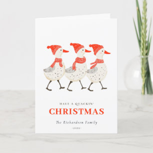 Cute Funny Red Winter Quacking Christmas Ducks Holiday Card