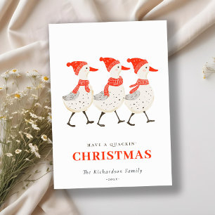Cute Funny Red Winter Quacking Christmas Ducks Holiday Card