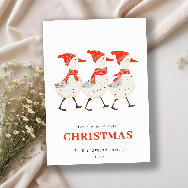 Cute Funny Red Winter Quacking Christmas Ducks  Holiday Card (Creator Uploaded)