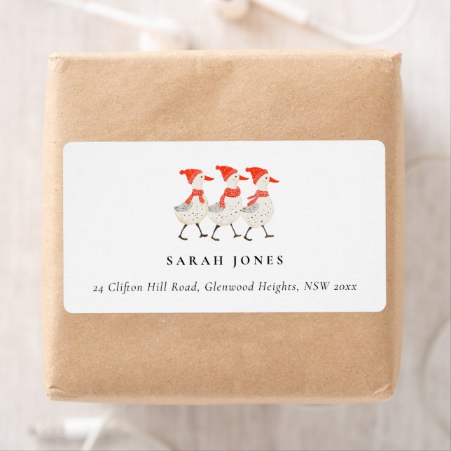 Cute Funny Red Winter Quacking Christmas Ducks  Label (Insitu)