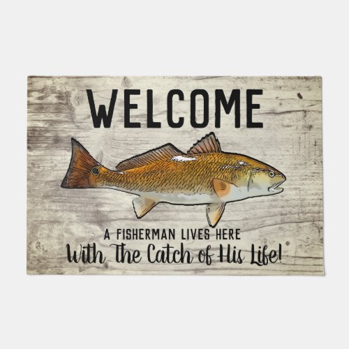 Cute Funny Redfish Welcome Fishing Quote Doormat