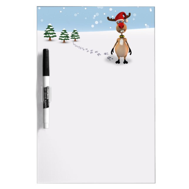 Cute Funny Reindeer Christmas Tree Dry Erase Board (Front)