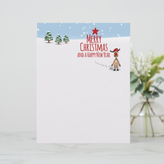 Cute Funny Reindeer Christmas Tree - Letterhead (Standing Front)