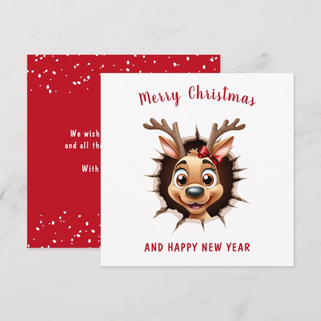 Cute Funny Reindeer Girl Christmas Card (Front/Back)