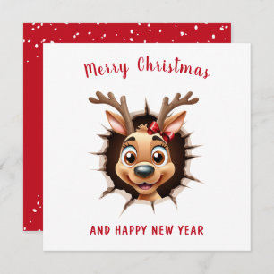 Cute Funny Reindeer Girl Christmas Card