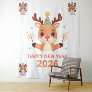 cute funny reindeer happy new year party backdrop