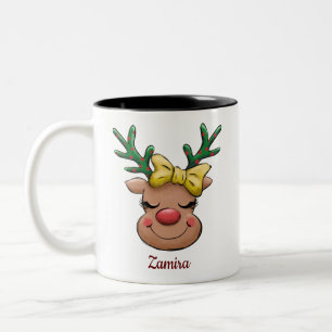 Cute Funny Reindeer Name Personalized Christmas Two-Tone Coffee Mug