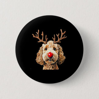 Cute Funny Reindeer Santa Goldendoodle Christmas T Button