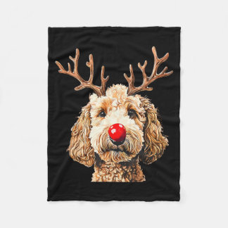Cute Funny Reindeer Santa Goldendoodle Christmas T Fleece Blanket