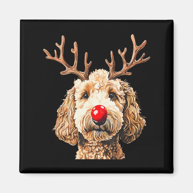 Cute Funny Reindeer Santa Goldendoodle Christmas T Magnet (Front)