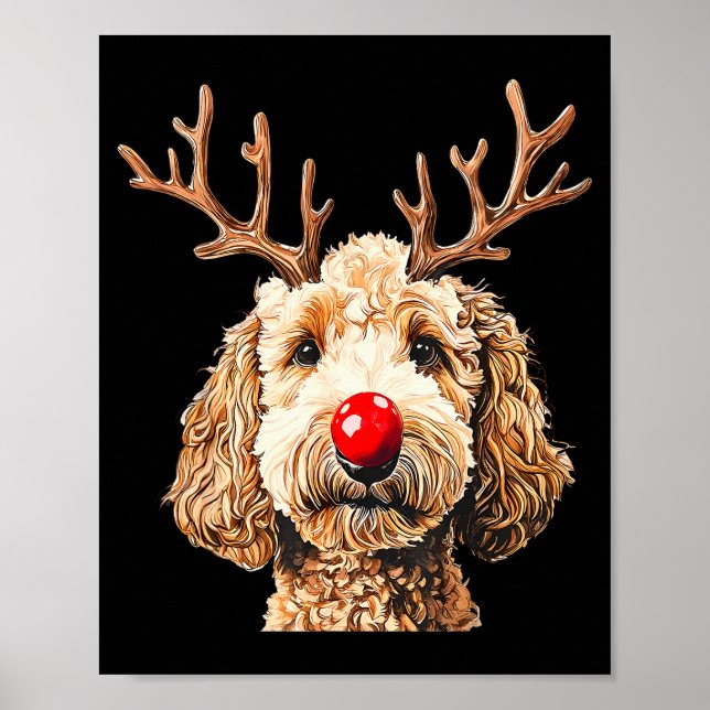 Cute Funny Reindeer Santa Goldendoodle Christmas T Poster (Front)