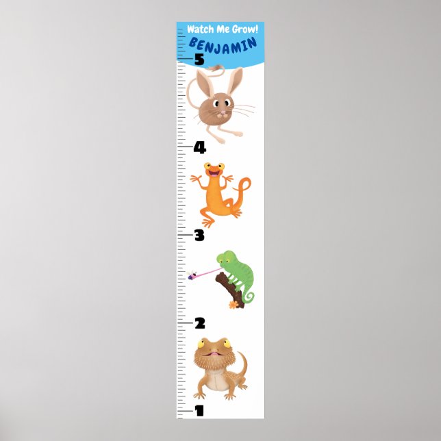 Cute funny reptiles animals cartoon growth chart (Front)