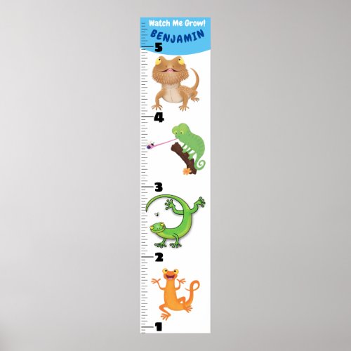 Cute funny reptiles animals cartoon growth chart