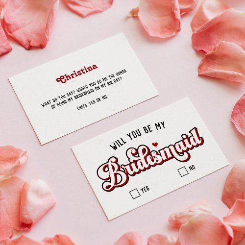 Cute Funny Retro Red  Cream Bridesmaid Proposal Enclosure Card