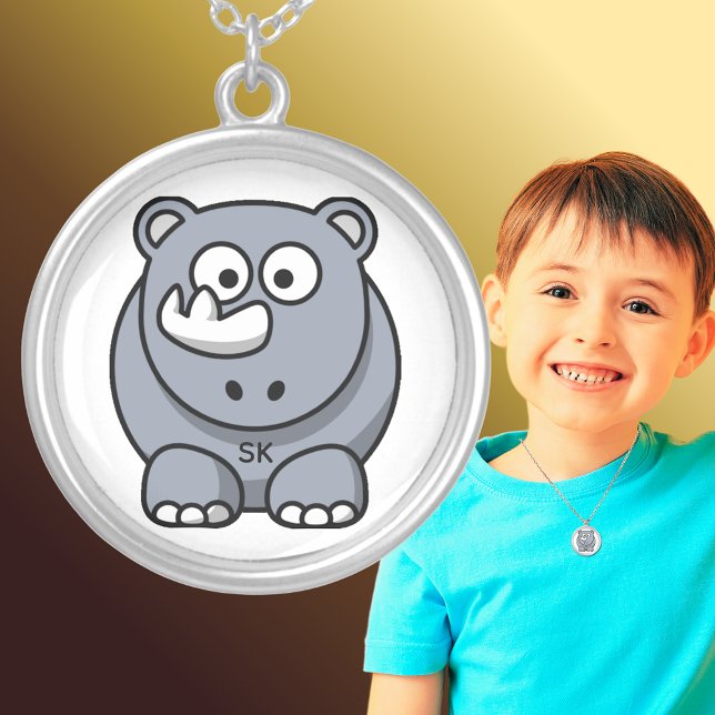 Cute Funny Rhinoceros Cartoon Silver Plated Necklace (Cute Funny Rhinoceros Cartoon Silver Plated Necklace)