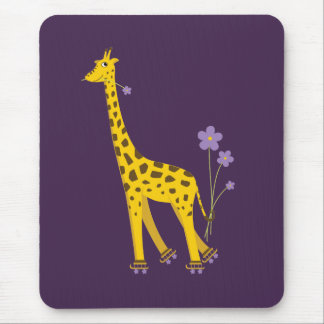 Cute Funny Roller Skating Cartoon Giraffe Purple Mouse Pad
