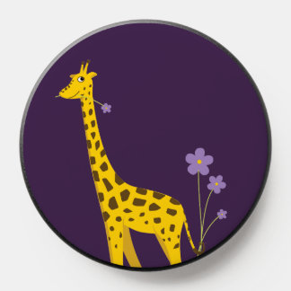 Cute Funny Roller Skating Cartoon Giraffe Purple PopSocket
