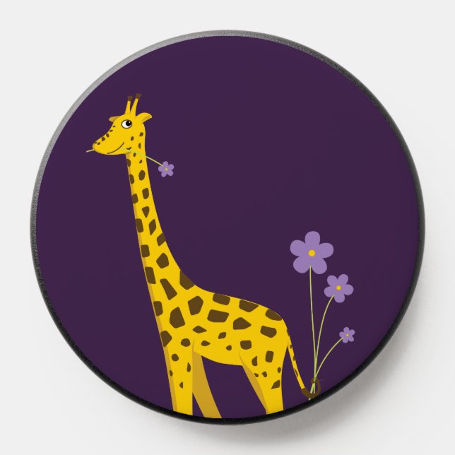 Cute Funny Roller Skating Cartoon Giraffe Purple PopSocket (Popsocket)