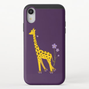 Cute Funny Roller Skating Cartoon Giraffe Purple iPhone XR Slider Case