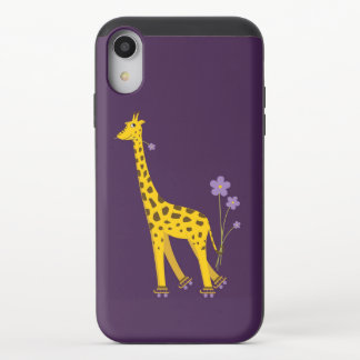 Cute Funny Roller Skating Cartoon Giraffe Purple iPhone XR Slider Case