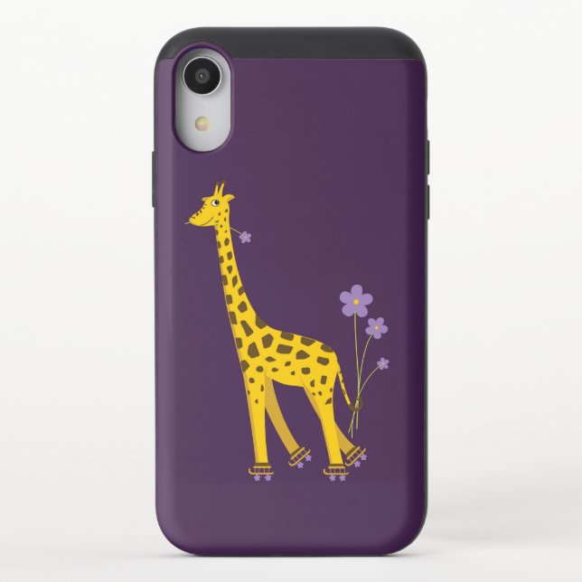 Cute Funny Roller Skating Cartoon Giraffe Purple Uncommon iPhone Case (Back)