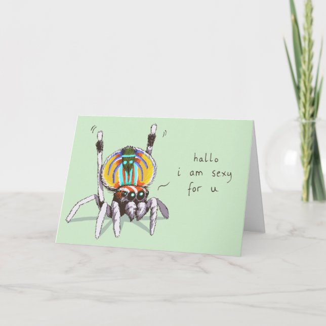 Cute Funny Romantic Peacock Spider Greeting Card (Front)