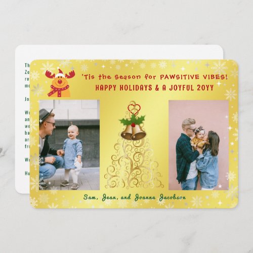 Cute Funny Rudolph 2 Photos Happy Holidays Golden Holiday Card