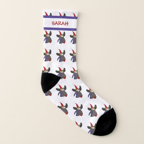 Cute Funny Rudolph Pattern Personalized Name Xmas Socks