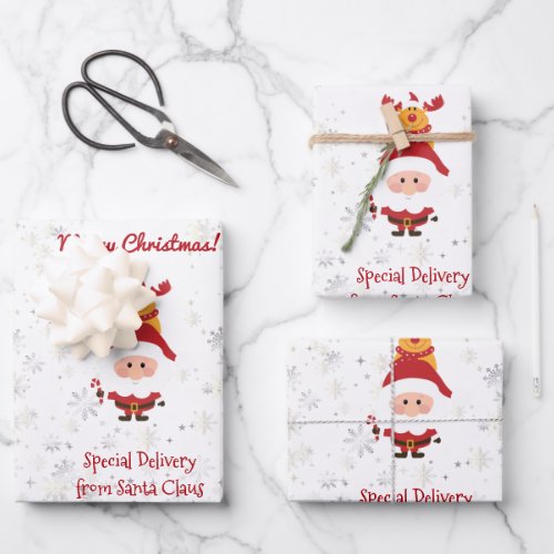 Cute Funny Rudolph Special Delivery from Santa Wrapping Paper Sheets