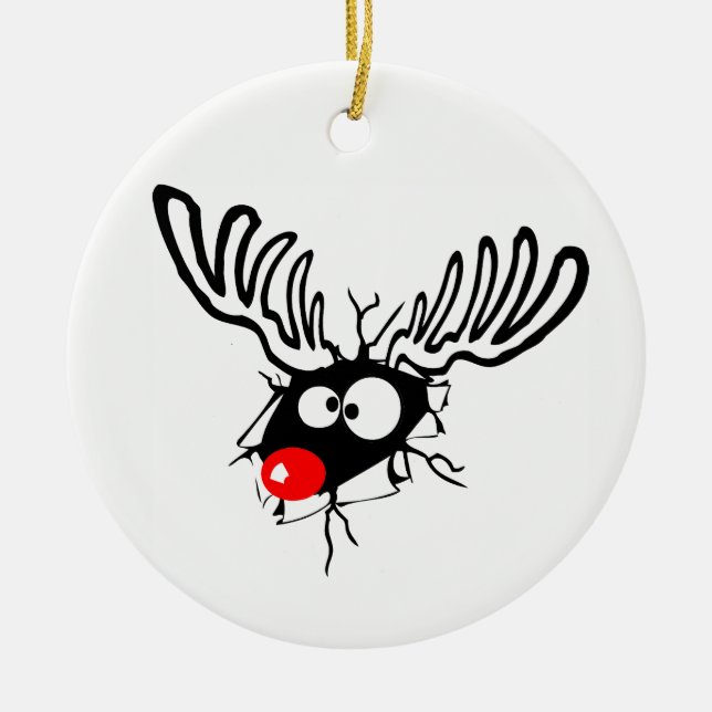 Cute funny Rudolph the red nosed Christmas cartoon Ceramic Ornament (Front)