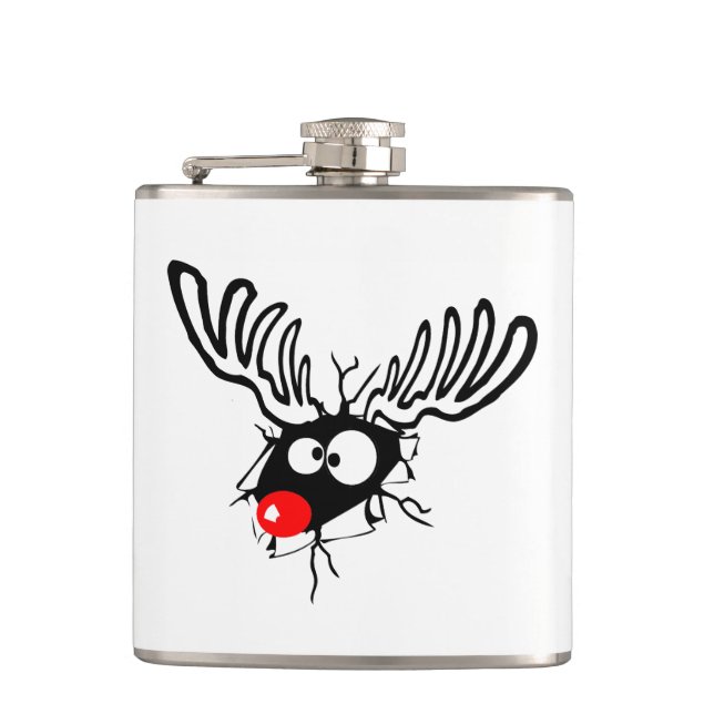 Cute funny Rudolph the red nosed Christmas cartoon Flask (Front)