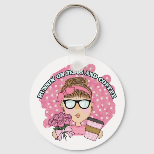 Cute Funny Running on Jesus and Coffee Christian  Keychain