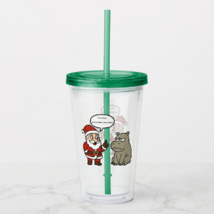 cute, funny Santa and Hippo Christmas Acrylic Tumbler