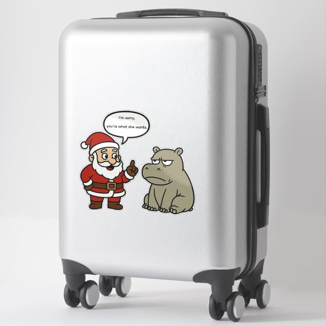 cute, funny Santa and Hippo Christmas Sticker (Suitcase)