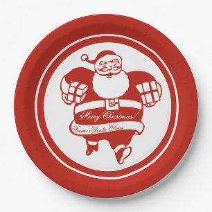 Cute Funny Santa Claus Cartoon Red Christmas Party Paper Plates