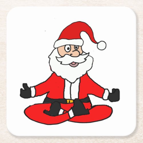 Cute Funny Santa Claus doing Yoga Christmas Square Paper Coaster